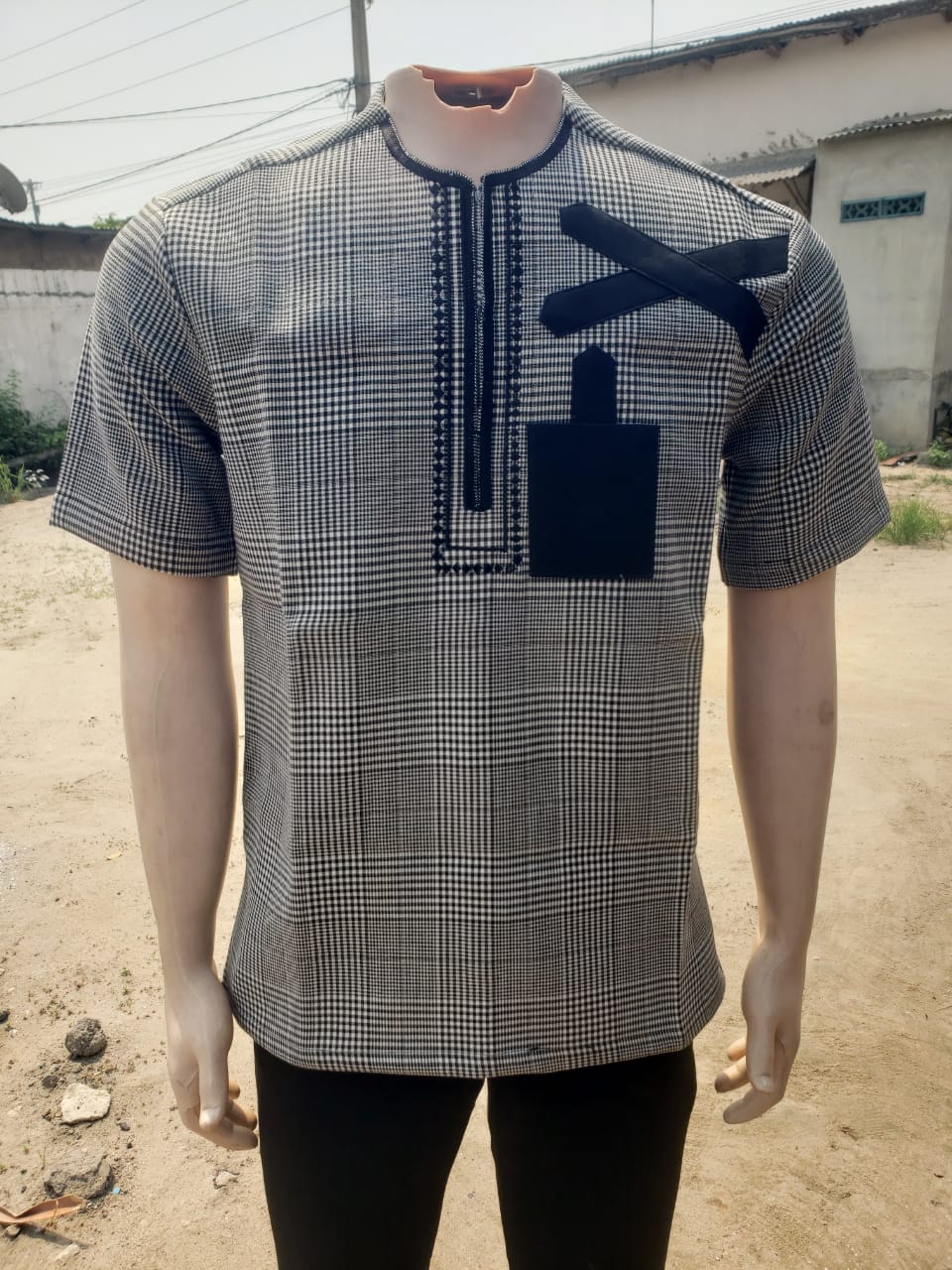 Haut Africain Homme Prince Noir & Blanc à Carreaux