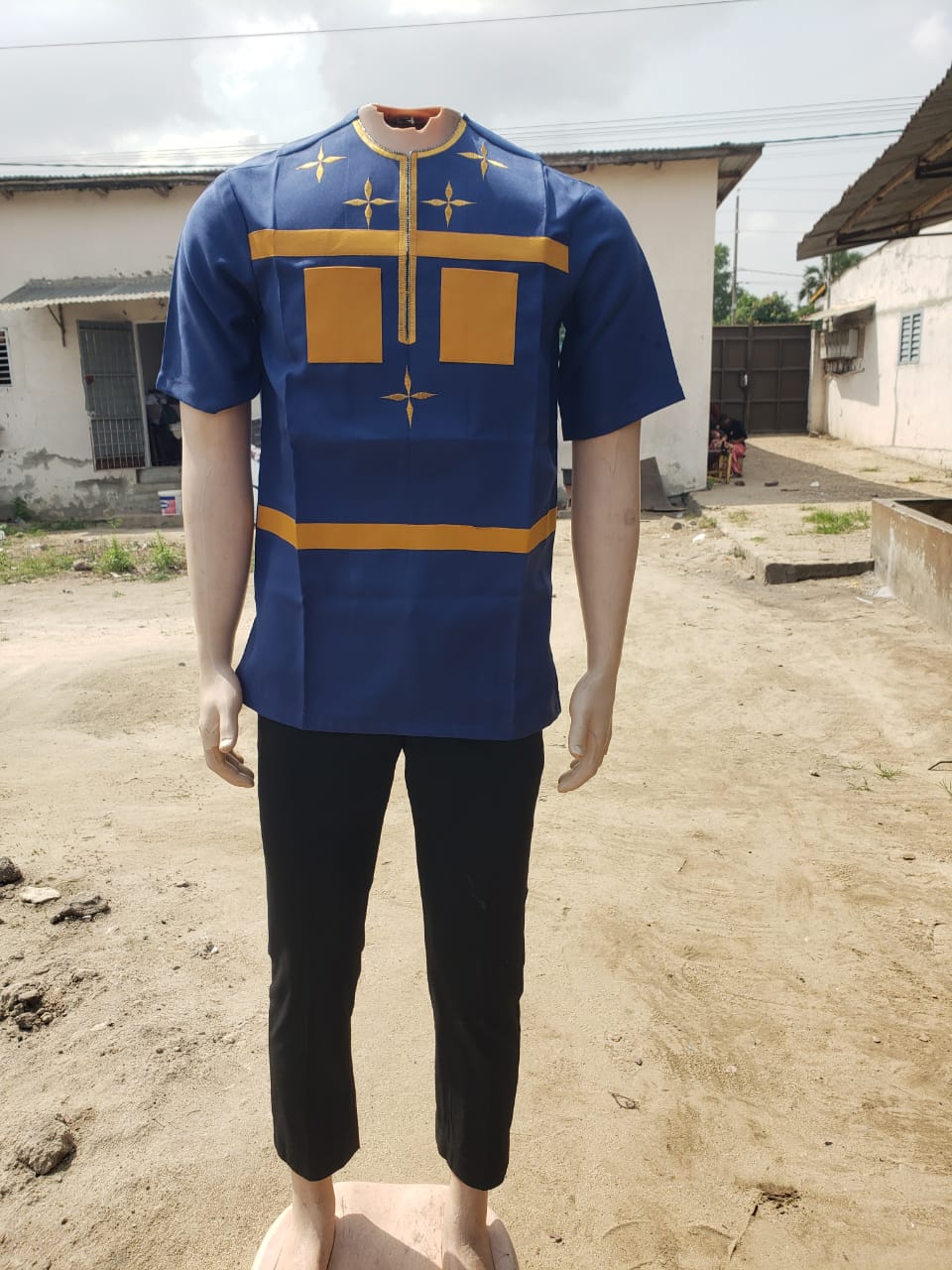Haut Africain Royale Bleu & Or Homme
